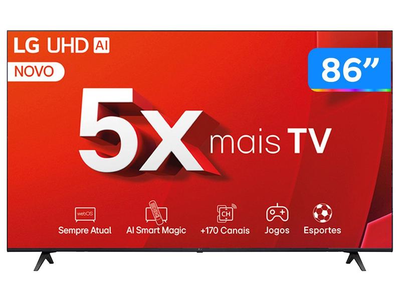 Smart TV LG 86UT8050PSA 4K Ultra HD 86 WebOS 24 AI Sound Pro e Processador AI α5 4K Gen7