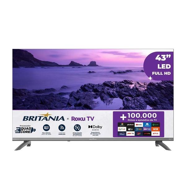 Smart TV 43” Britânia B43CRA Sistema Roku TV HDMI USB