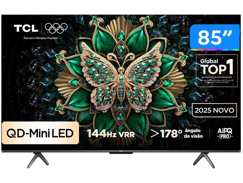 Smart TV 85" TCL UHD 4K MINILED 85C6K 120Hz Google TV AiPQ Pro Google Assistente 4 HDMI 2 USB