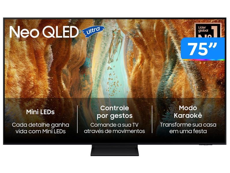 Samsung Vision AI TV 75" NEO QLED Ultra 4K QN70F 2025, Mini LED, Processador com AI, Controle por Gestos, Modo AI, Painel até 144hz