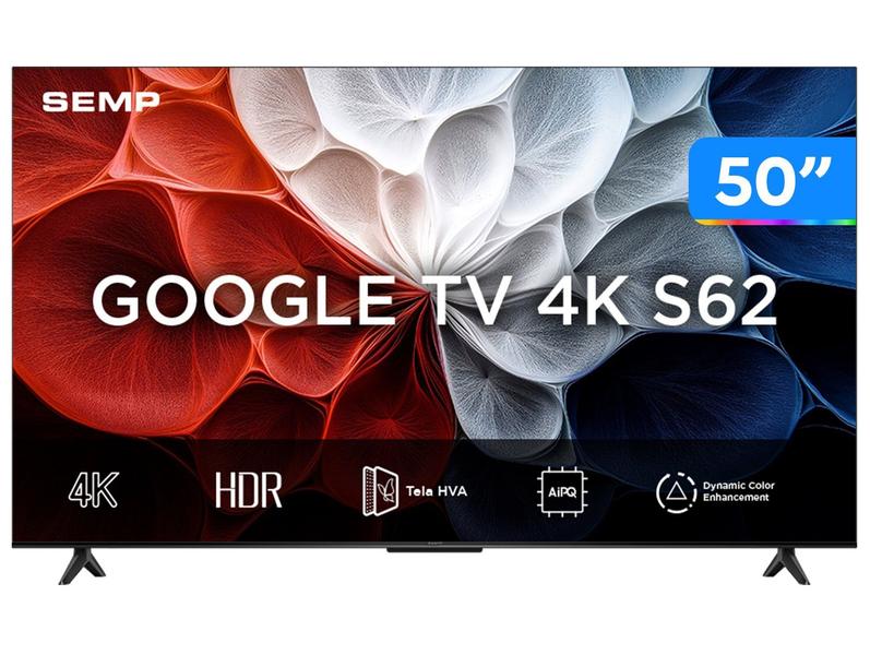 Smart TV 50 SEMP 4K UHD LED 50S62 Google TV AiPQ Google Assistente 3 HDMI