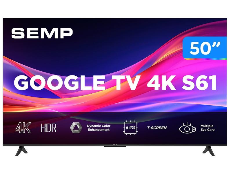 Smart TV 50" Semp 4K UHD LED S61 Google TV AiPQ Pro Google Assistente 3 HDMI